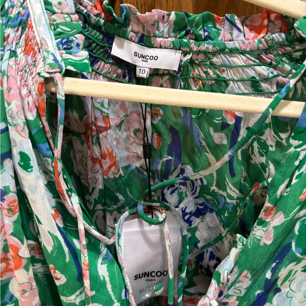 NWT SUNCOO Vibrant Green Floral Romper size T0 (XS) - Picture 6 of 13